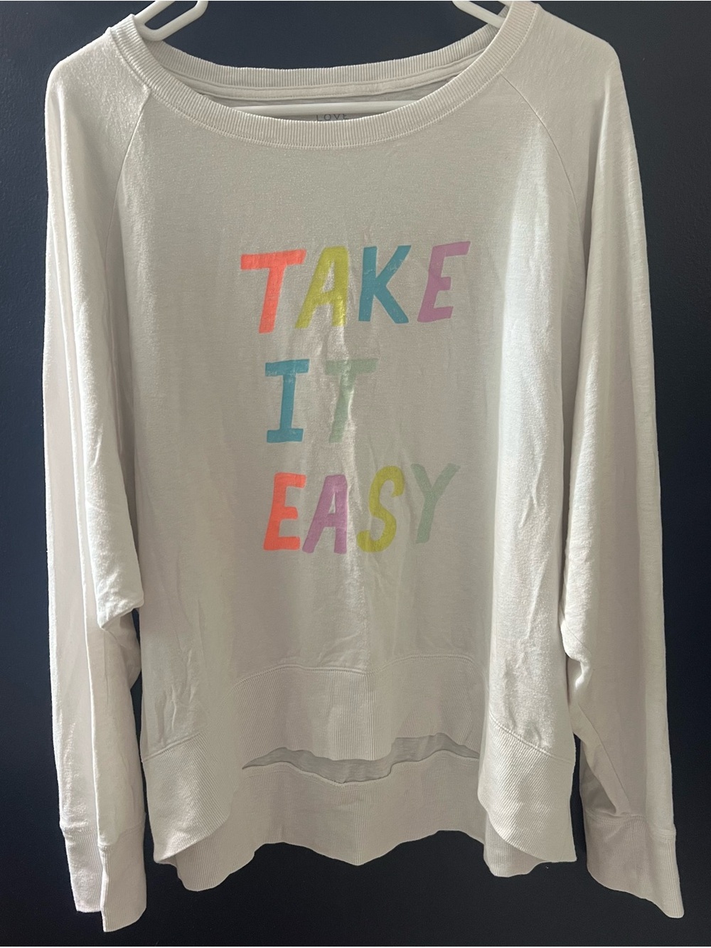 Gap White ‘Take It Easy' Graphic Lightweight Long-sleeved Front Cropped Shirt